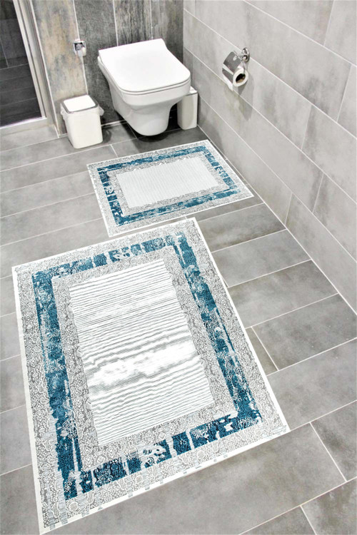 Kaymaz Tabanlı Suya Dayanıklı Dijital Baskılı Banyo Paspası Takımı 1611