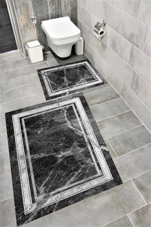 Kaymaz Tabanlı Suya Dayanıklı Dijital Baskılı Banyo Paspası Takımı 1670