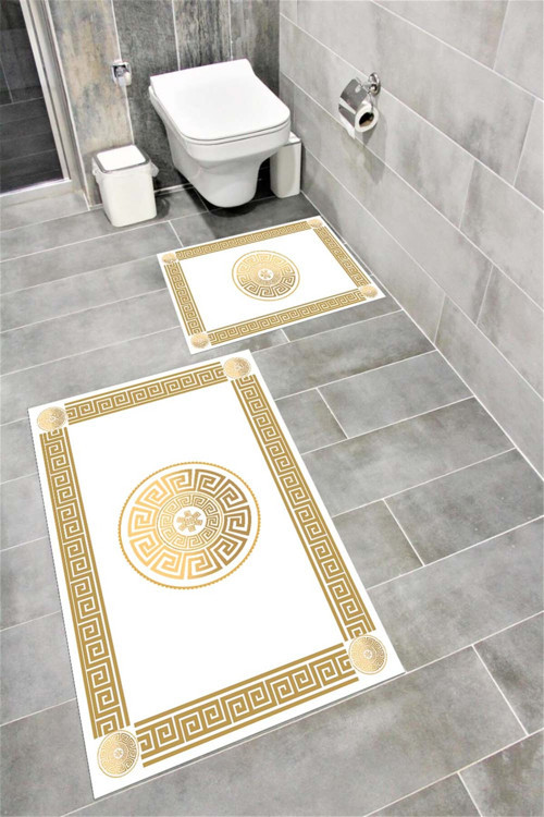 Su Emici Yumuşak Kaymaz Taban Sünger Dolgulu Yıkanabilir Dekoratif Banyo Paspası 1039Golday