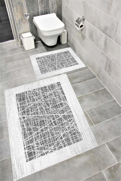 Kaymaz Tabanlı Suya Dayanıklı Dijital Baskılı Banyo Paspası Takımı 1624