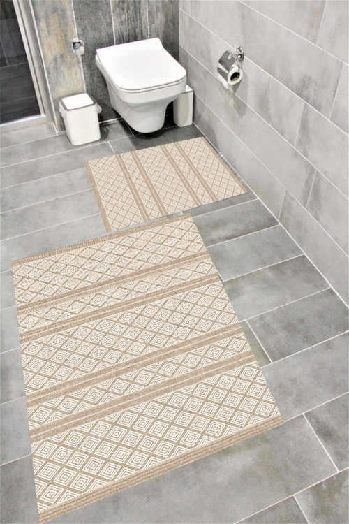 Kaymaz Tabanlı Suya Dayanıklı Dijital Baskılı Banyo Paspası Takımı 1466