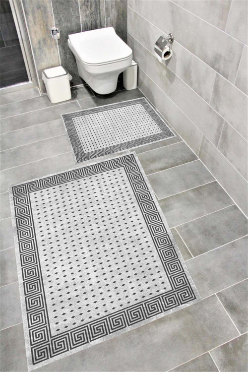 Kaymaz Tabanlı Suya Dayanıklı Dijital Baskılı Banyo Paspası Takımı 1571