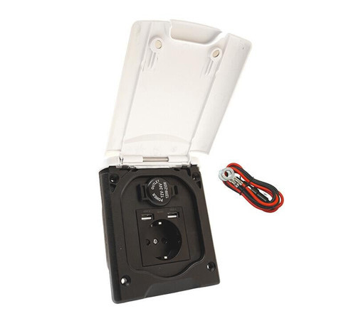 Kapaklı Kombin 220V+USB+Type-C+Çakmaklık Çıkışı