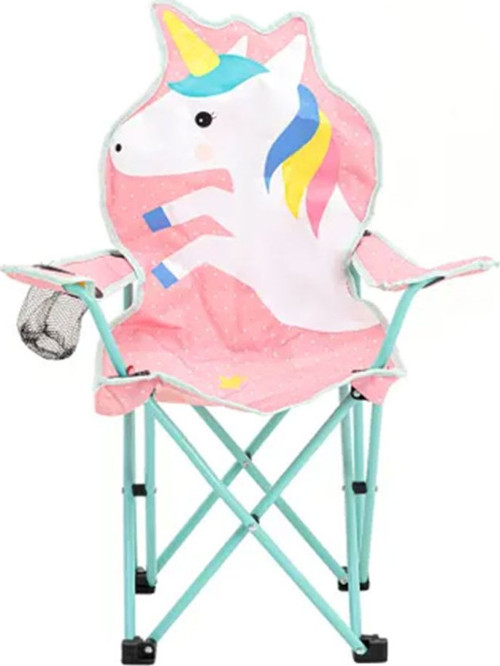 Unicorn Şekilli Çocuk Kamp Sandalyesi - %100 Polyester, Su Geçirmez, Taşıma Çantalı, Bardak Bölmeli, Pembe