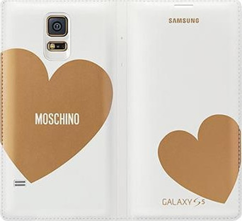 Galaxy S5 ile Uyumlu Moschino Flip Wallet Kılıf Altın Kalp EF-WG900RFEGWW (Out)