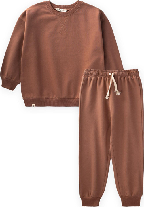Basic Karyoka Detaylı Sweatshirt Takım 3-8 Yaş Açık Kahve