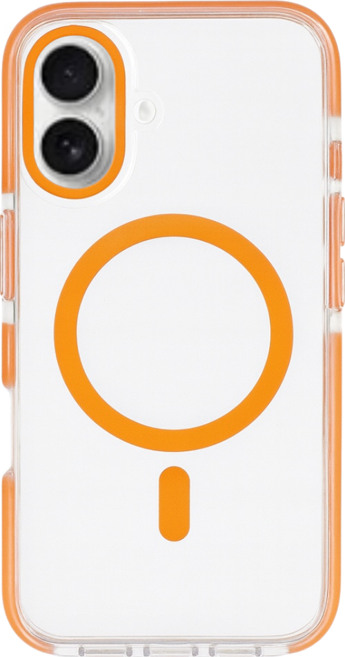 Onyx Iphone 16 Turuncu Kılıf Manyetik Özellikli Şeffaf Sert Pc Embos Kılıf+Kamera Koruyucu