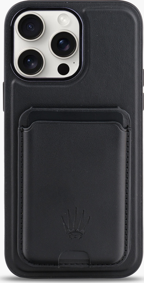 STANDLI IPHONE 13 PRO MAX SİYAH DERİ TELEFON KILIFI