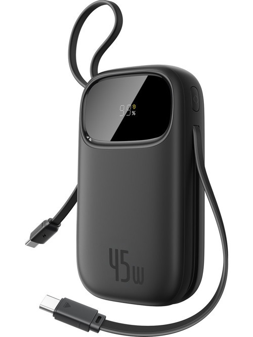 Enerfıll FC31 Super Hızlı Kendinden 2 Type-C Kablolu Usb-C 2 Çıkışlı 10000 Mah 45W Laptop Şarj Edebilen Powerbank - Siyah