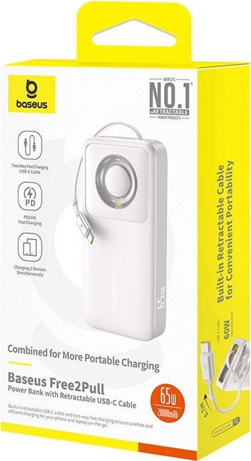 Baseus FREE2PULL 20000mAh Dahili Type-C Kablolu Powerbank - 65W Hızlı Şarj Dijital Ekran - Gri 3