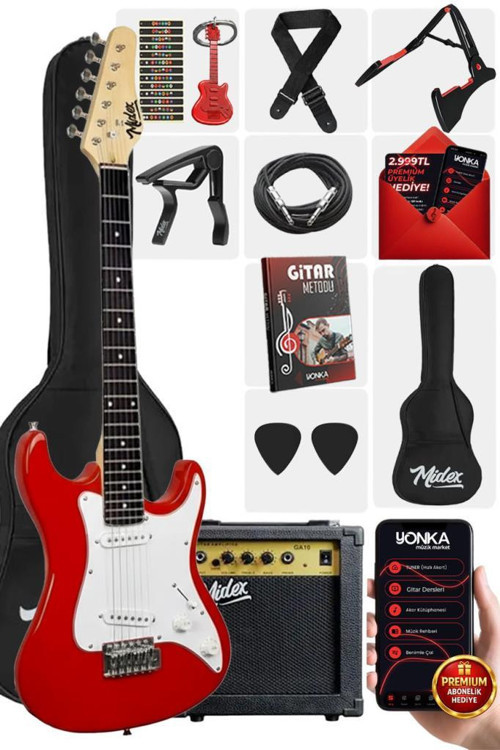 CEG-36RD 8-12 Yaş Çocuklar İçin Amfili Full 3/4 36 İnç Elektro Gitar Seti Kırmızı