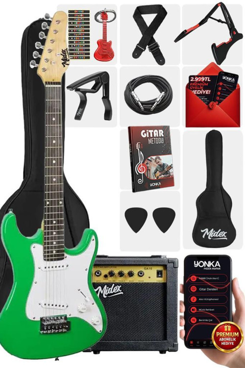 CEG-36GR 8-12 Yaş Çocuklar İçin Amfili Full 3/4 36 İnç Elektro Gitar Seti Yeşil