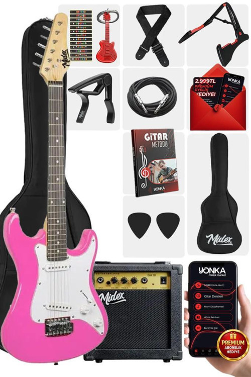 CEG-36PK 8-12 Yaş Çocuklar İçin Amfili Full 3/4 36 İnç Elektro Gitar Seti Pembe