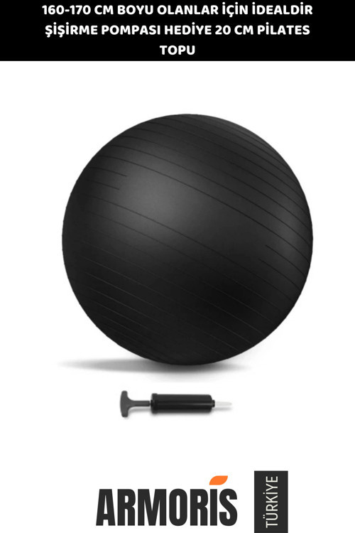 Yeni Nesil Spor Egzersiz Yapma 20Cm Mini Gymball Şişirme Pompası Hediyeli Siyah Pilates Topu