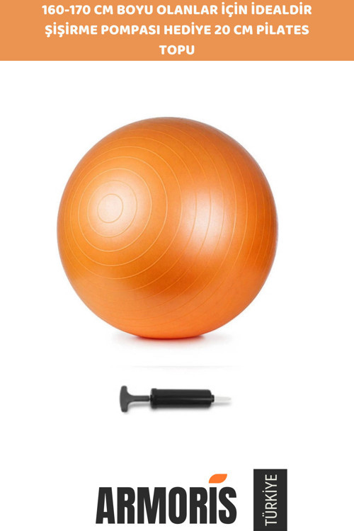 Yeni Nesil Spor Egzersiz Yapma 20Cm Mini Gymball Şişirme Pompası Hediyeli Turuncu Pilates Topu