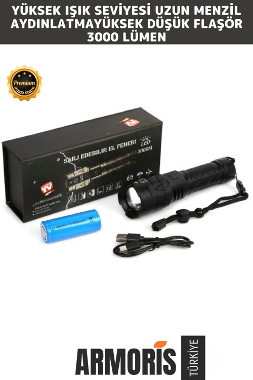 Yeni Nesil Gün Işığı Aydınlatma 5 Modlu 750 Metre Menzil 8800 Mah 3000 Lümen Süper Güçlü El Feneri