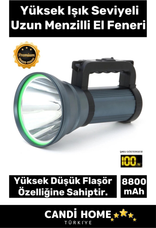Deluxe Özel 5 Modlu 8800 Mah Beyaz Aydınlatma 1000M Menzilli 200W Güçlü Şarjlı El Feneri Projektör