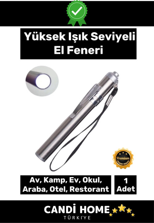 Premium Cep Boyu Tek Modlu 50 Mt Menzilli 1 Pille Çalışan Beyaz Aydınlatmalı Mini Güçlü El Feneri