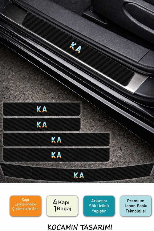 Araç Modeline Özel Ford Ka Karbon Kapı Eşiği Koruma Seti – 5 Parça Premium Renkli Baskı