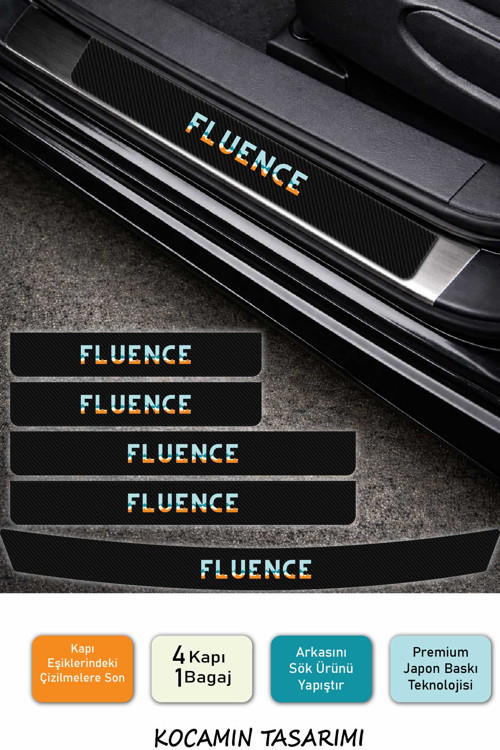 Araç Modeline Özel Renault Fluence Karbon Kapı Eşiği Koruma Seti – 5 Parça Premium Renkli Baskı