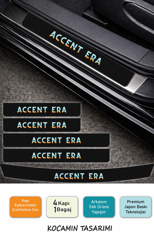 Karbon Desenli Hyundai Accent Era Kapı Eşiği Koruma Seti – 5 Parça Renkli Baskılı Şık Tasarım