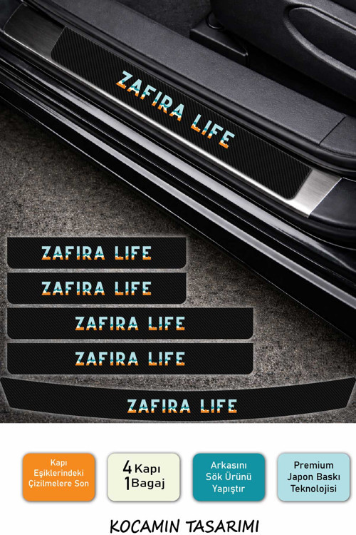 Opel Zafira Life Karbon Kapı Eşiği Koruyucu Seti – 4 Kapı 1 Bagaj Zafira Life Uyumlu 5 Parça