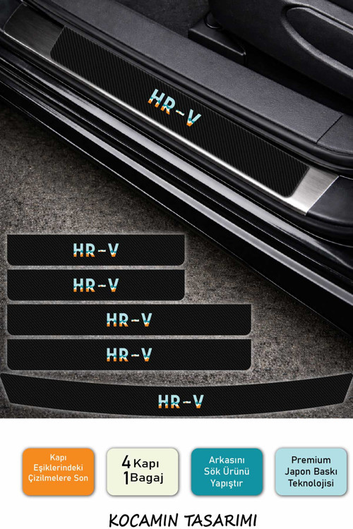 Şık Tasarımlı Honda HR-V Kapı Eşiği Karbon Folyo Seti – 5 Parça Renkli Baskılı Koruma