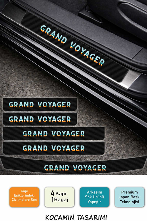 Premium Chrysler Grand Voyager Karbon Kapı Eşiği Koruma Seti – 4 Kapı 1 Bagaj 5 Parça Dayanıklı Folyo