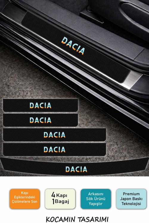 Yeni Nesil Dacia Uyumlu Kapı Eşiği Koruyucu – Karbon Folyo 5 Parça Renkli Baskı