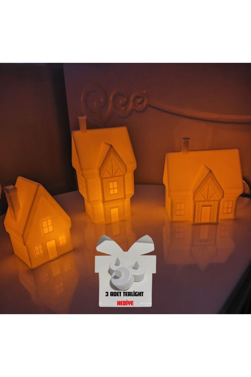 Noel Evleri 3'Lü Set Yılbaşı Süsleri Yılbaşı Evleri Noel Dekor Yılbaşı. Hediyesi Tealight Mumluk