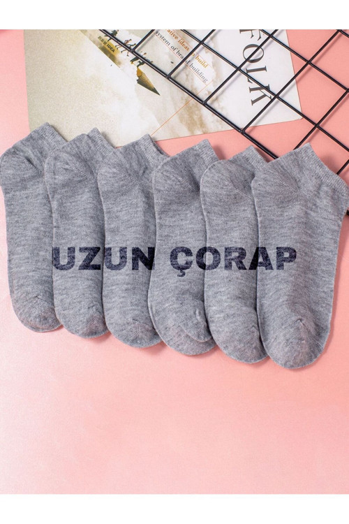12 Çift Gri Pamuklu Unisex Patik Çorap | Terletmeyen Günlük Çorap Seti