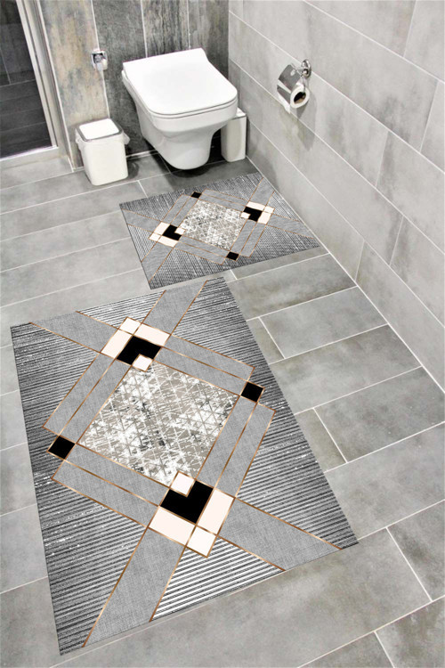 Su Emici Yumuşak Kaymaz Taban Sünger Dolgulu Yıkanabilir Dekoratif Banyo Paspası Takımı Repato
