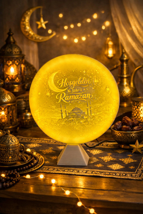 Hoşgeldin Ramazan 11 Ayın Sultanı Halka LED Dekoratif Işık Masa Lambası Dini Hediye (Adaptör Dahil)