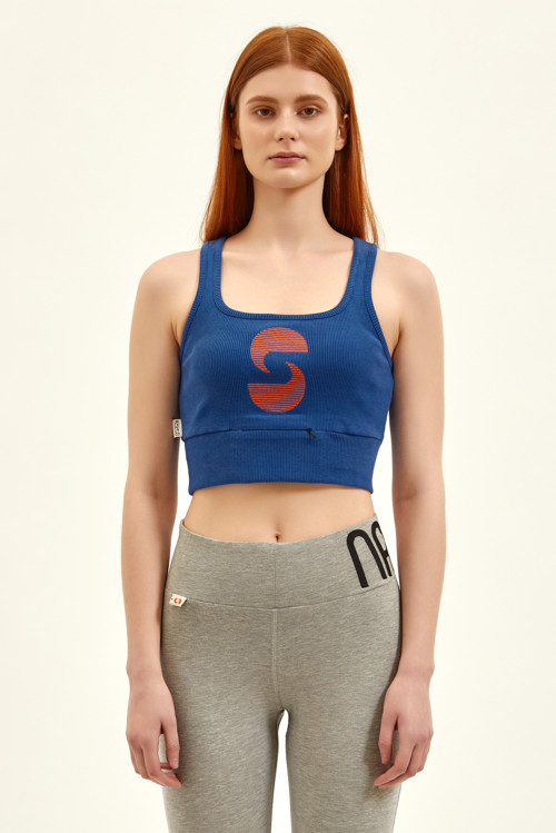Kadın Açık Yaka Aktif Okyanus Mavisi Crop Top
