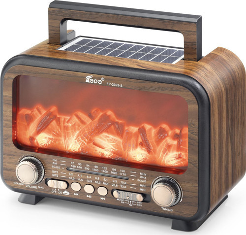 Bluetooth Solar Panelli Fm Radyo Usb Tf Nostaljik Hoparlör Alev Efektli 25 X 14.5 X 18 Cm - Kahvere