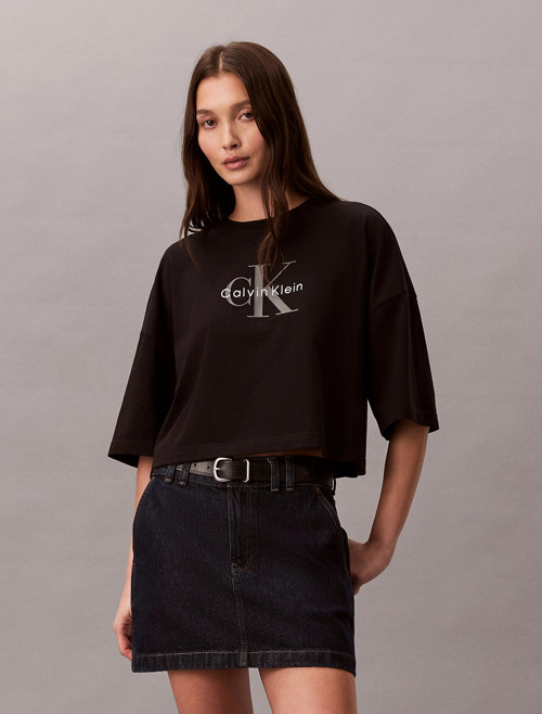 Kısa Kollu Kutulu Kesim Kısa Monologo Kadın Siyah T-Shirt Lv047F828G-Ub1