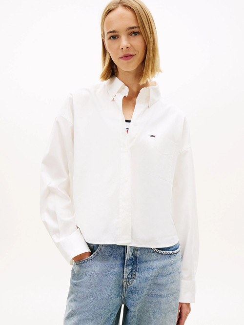 TJW Essential Kısa Kadın Beyaz Gömlek DW0DW22766YBL
