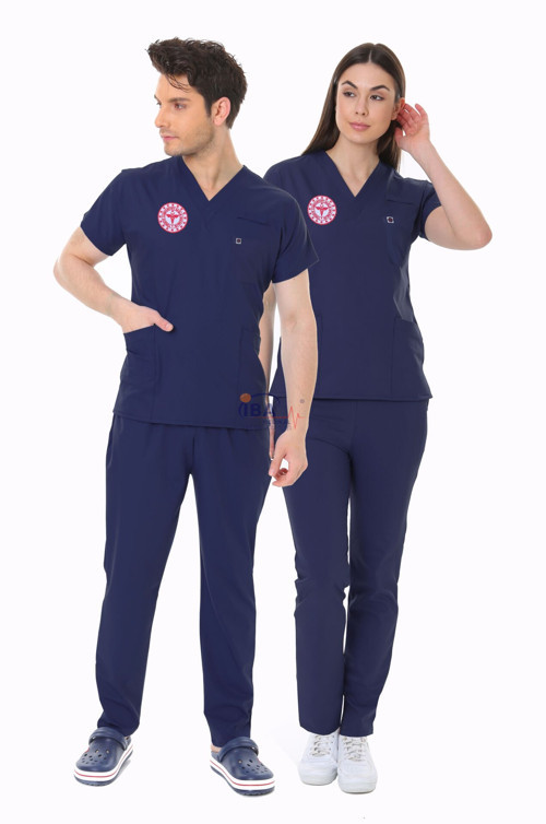 LACİVERT HEMŞİRE FORMASI LİKRALI SCRUBS TAKIM (PATRIOT BLUE)