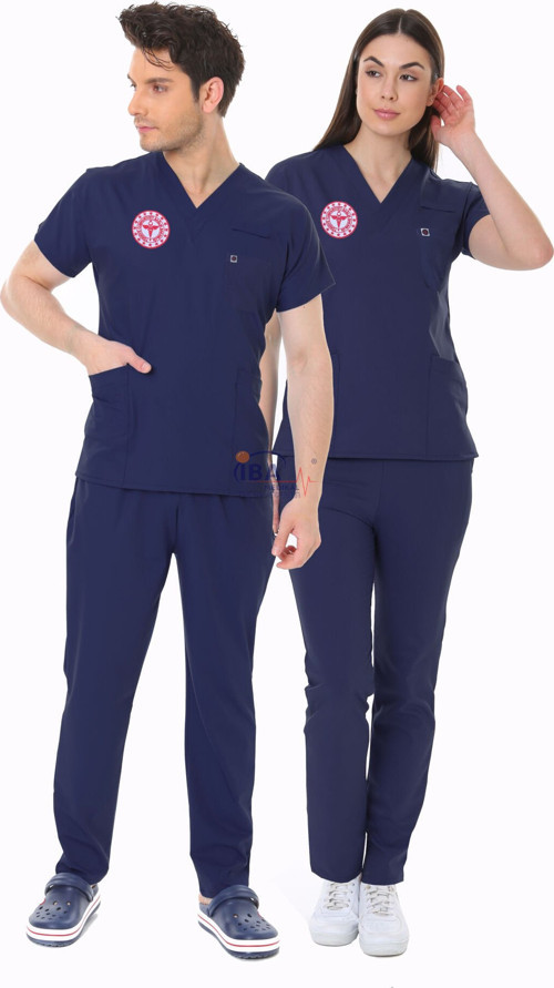 LACİVERT HEMŞİRE FORMASI LİKRALI SCRUBS TAKIM (PATRIOT BLUE)