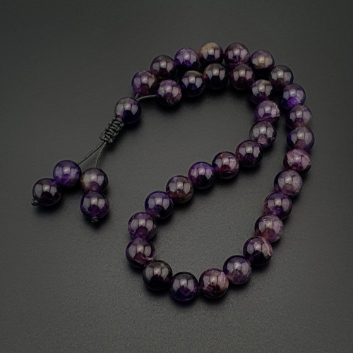 Orijinal Doğal Taş 8mm Ametist Taşı 33'lü Tesbih, Erkek Hediye, El Yapımı Tesbih