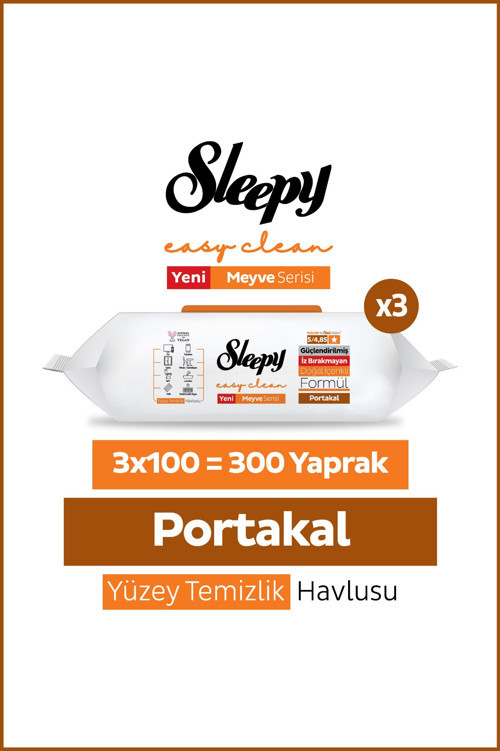 Meyve Serisi Yüzey Temizlik Havlusu Mendili Portakal 3x100 (300 Yaprak)