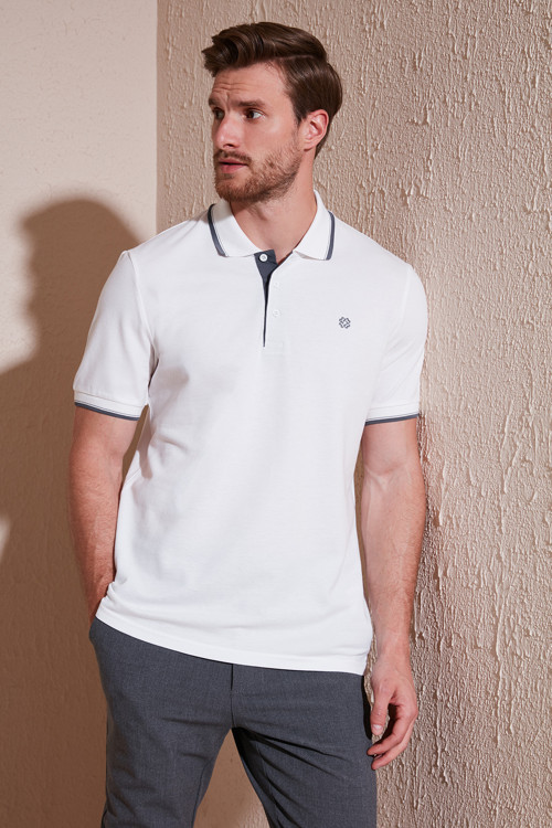 % 100 Pamuk Düğmeli Regular Fit Erkek Polo Yaka T Shirt 5902118 BEYAZ