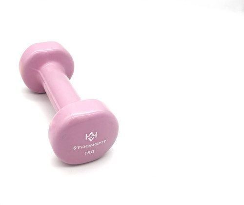 Sport Vinyl Kaplı Dambıl 1 KG | Fitness, Pilates ve Ev Egzersiz Ağırlığı | Pembe
