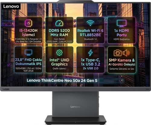 ThinkCentre Neo 50A G5 Intel Core i5-13420H 32GB 1TB SSD 23.8" Touch Fdos AIO 12SCA0CMTR 005
