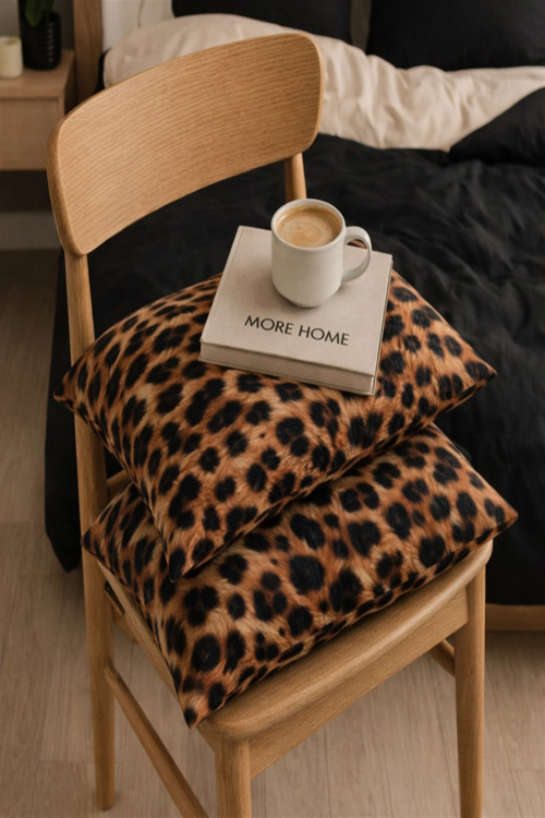 %100 Pamuklu 5d Kapaklı Yastık Kılıfı (2 Adet) 50 x 70 cm -Leopar Postu