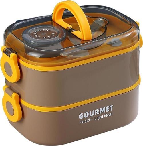 Bento 1000ml Lunchbox Yeni Koleksiyon Çift Katlı 3 Bölmeli Çelik Sefer Tası Yemek Kutusu