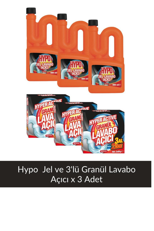 Granül Lavabo Açıcı 3*50 gr x 3 Adet+ Hypo Lavabo Açıcı Jel 560 ml x 3 Adet