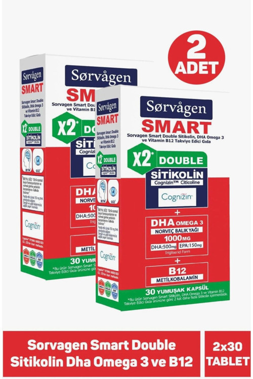 Smart Double Sitikolin 250 mg DHA Omega 3 ve B12 30 Kapsül 2'li