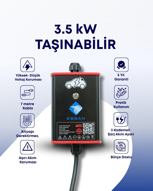 3.5 Kw Taşınabilir Elektrikli Araç Şarj Cihazı