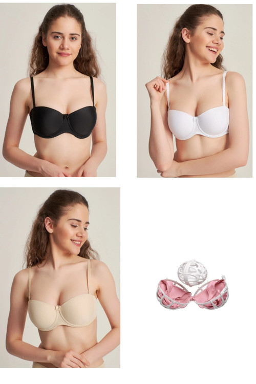 Kadın Beyaz Destekli Dolgulu Straplez Sütyen 3'Lü Paket Yıkama Topu